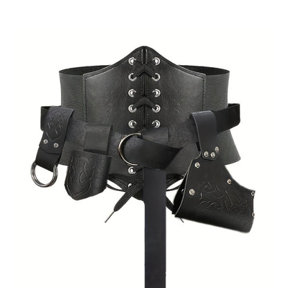 Medieval Costume Sets - Set 5 Pcs Faux Leather Renaissance Belt, Corset & Viking Horn Decoration - main product view