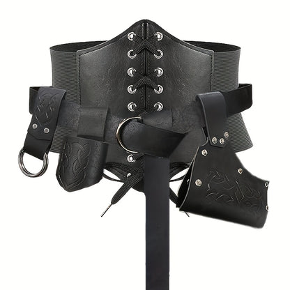 Medieval Costume Sets - Set 5 Pcs Faux Leather Renaissance Belt, Corset & Viking Horn Decoration - product detail view 8