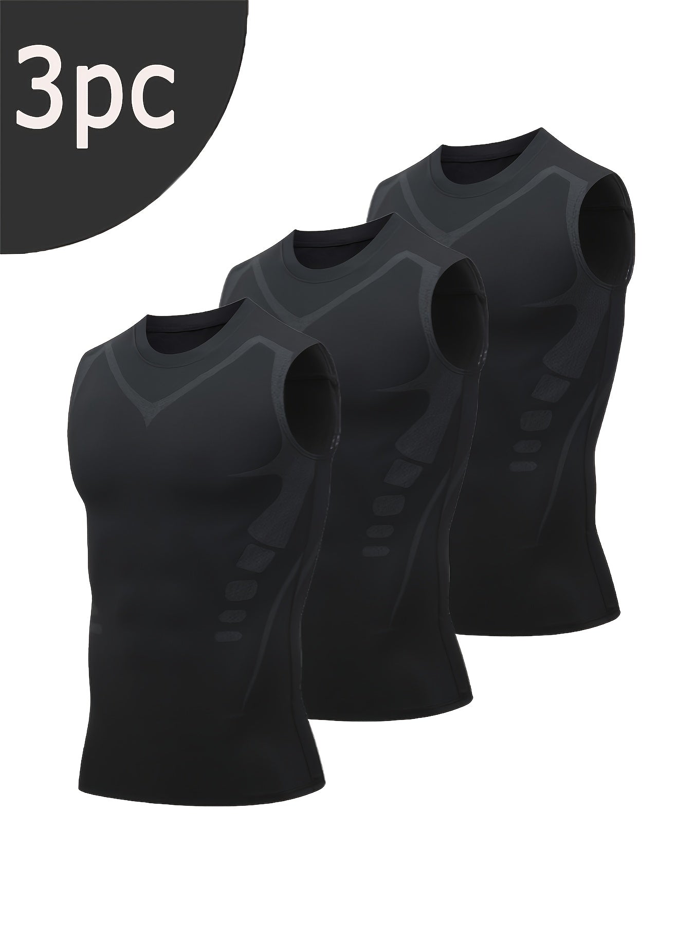 Men's 3-Pack Compression Tank Tops - Quick-Dry Sleeveless Base Layer – Black option – view 3
