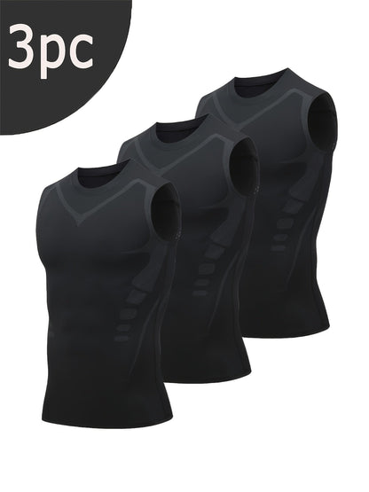 Men's 3-Pack Compression Tank Tops - Quick-Dry Sleeveless Base Layer – Black option – view 3