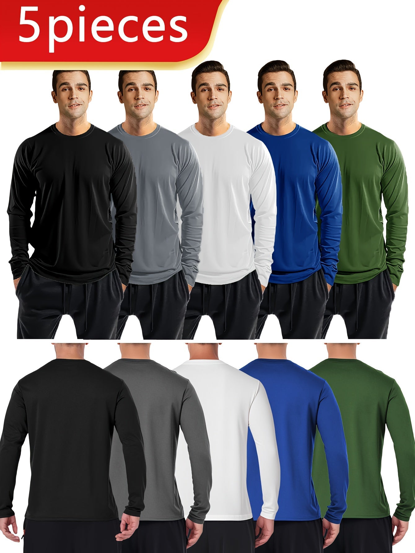 Men's 5-Pack Quick-Dry Long Sleeve Shirts - Breathable Mesh Fabric – view 9