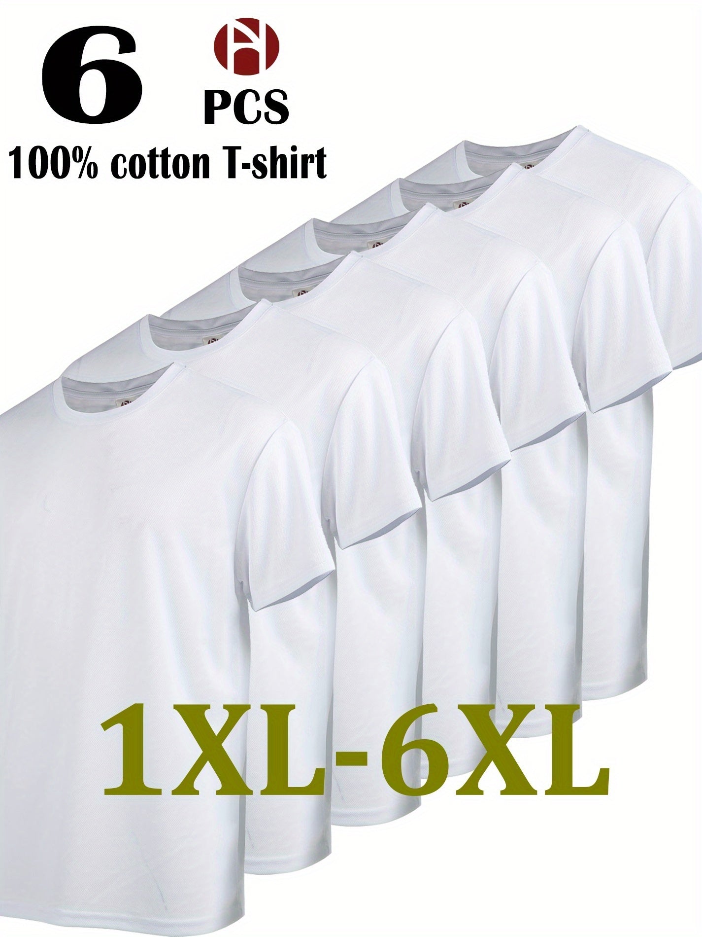 Men's 6-Pack Plus Size Cotton T-Shirts - Solid Color Crew Neck Basics – main product image