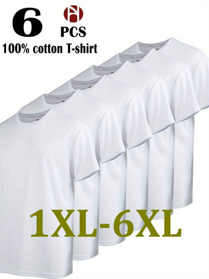 Men's 6-Pack Plus Size Cotton T-Shirts - Solid Color Crew Neck Basics – main product image