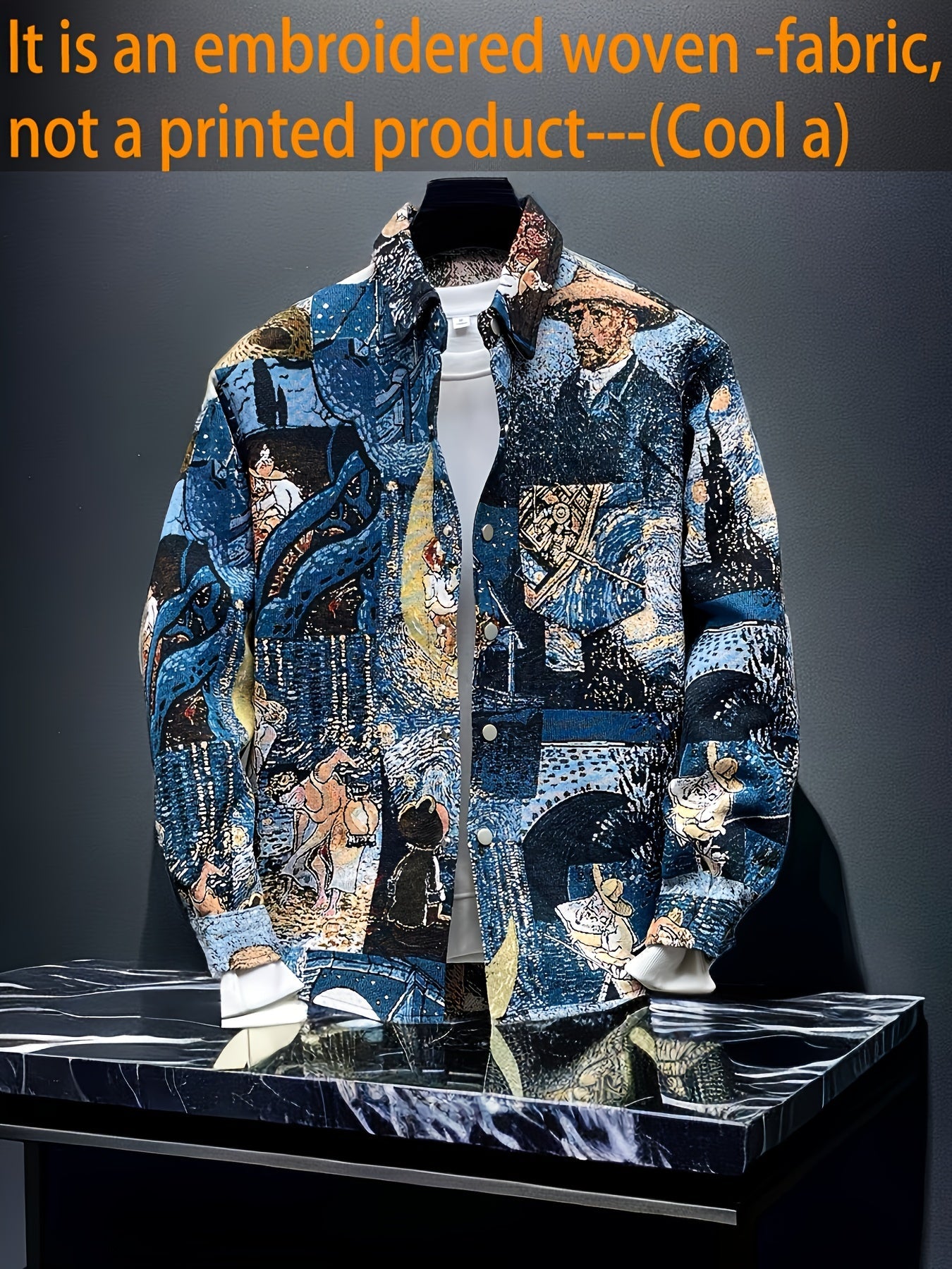 Men's Art Print Slim Fit Long Sleeve Dress Shirt - Stretch – view 2