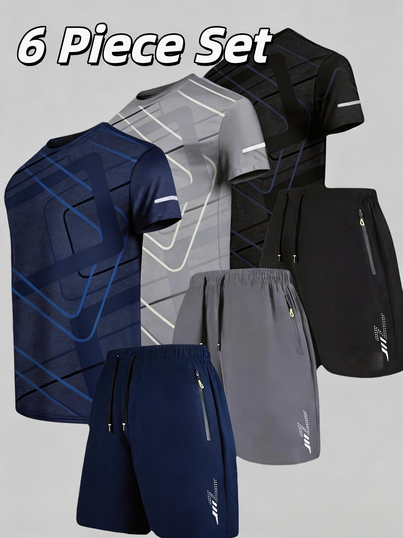 Men's Athletic Shirt and Shorts Set - Geometric Print detail view