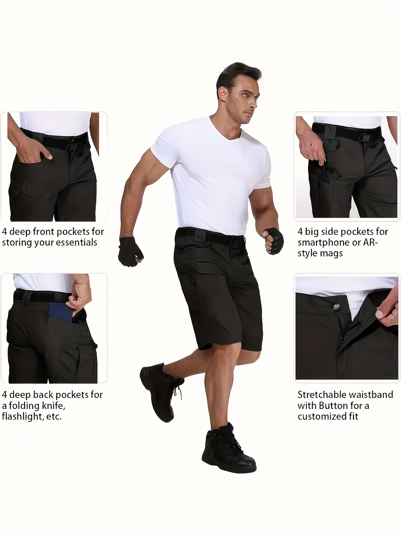 Men's Athletic Shorts - Quick Dry With Pockets – Black+gray – Black option – view 5