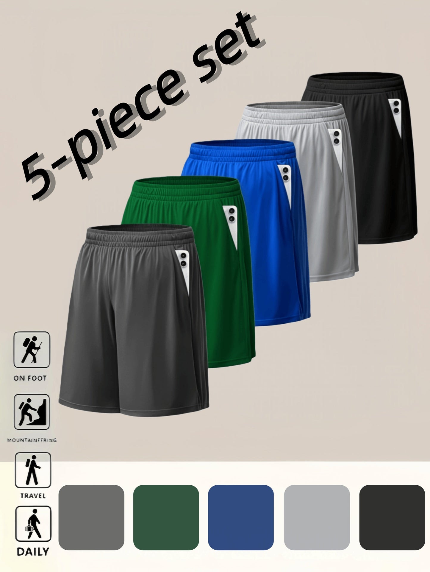 Men's Athletic Shorts - Stretch With Pockets – Black/Grey/blue/green/dark Polyester – view 6