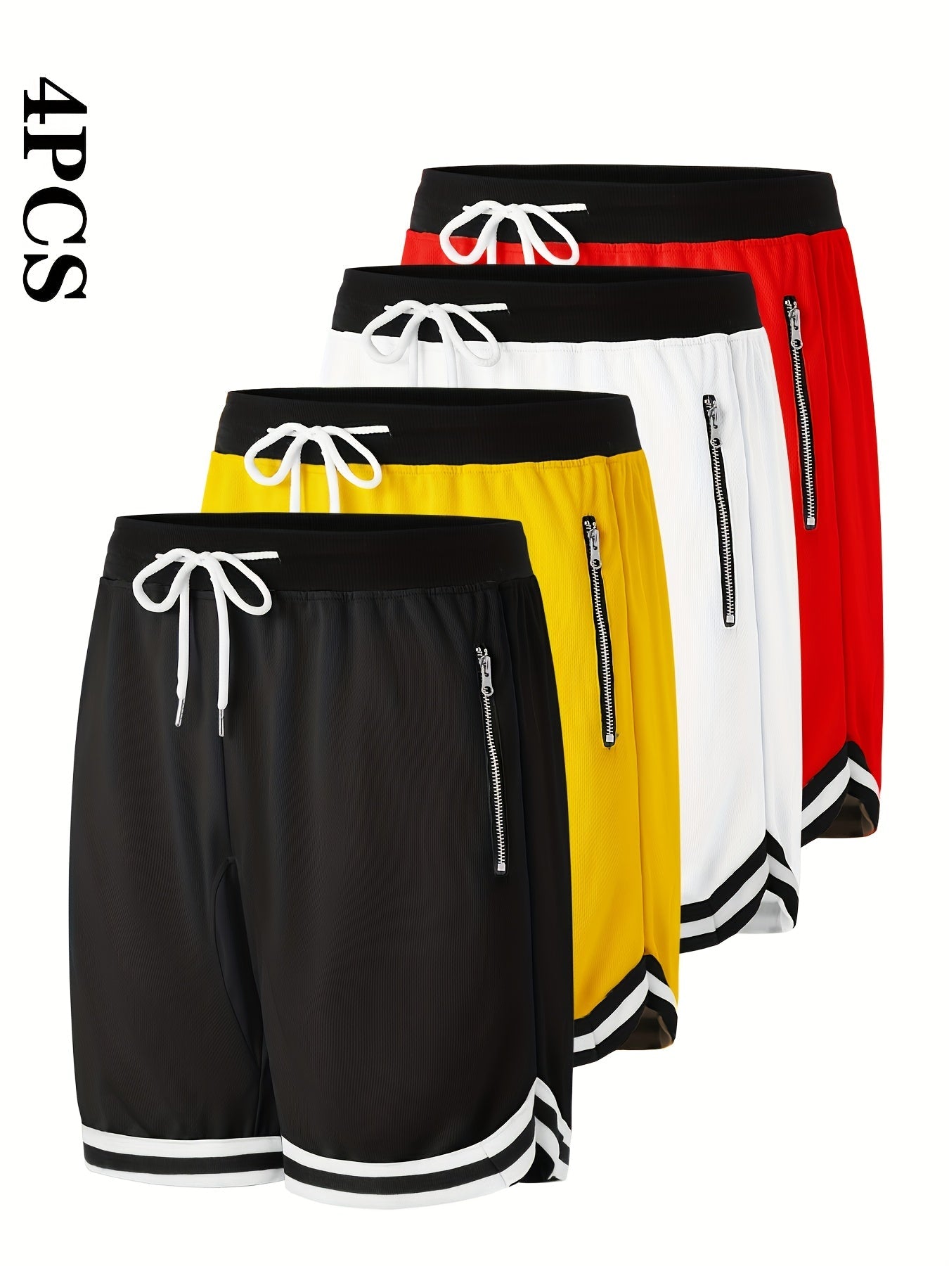 Men's Athletic Shorts - Stretch With Pockets – Black, white, yellow – view 5