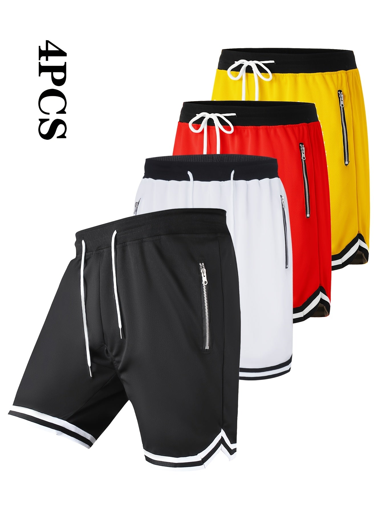 Men's Athletic Shorts - Stretch With Pockets – Black, white, yellow – Black option – view 2