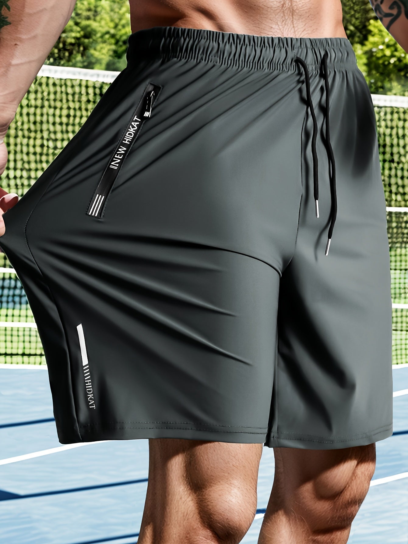 Men's Athletic Shorts - Stretch With Pockets – Grey / Green – view 8
