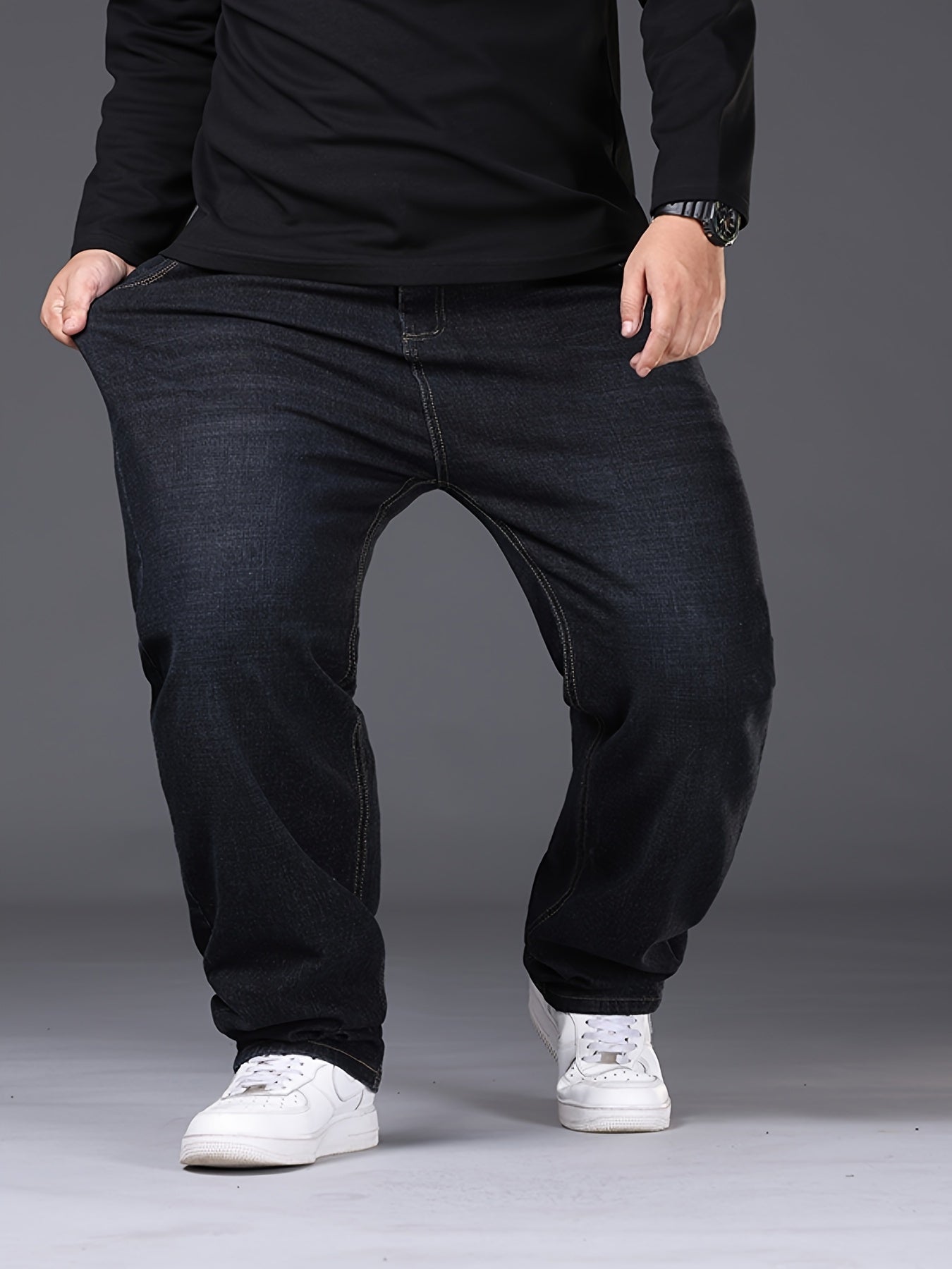 Men's Baggy Jeans - Black Denim Clean Finish – view 5