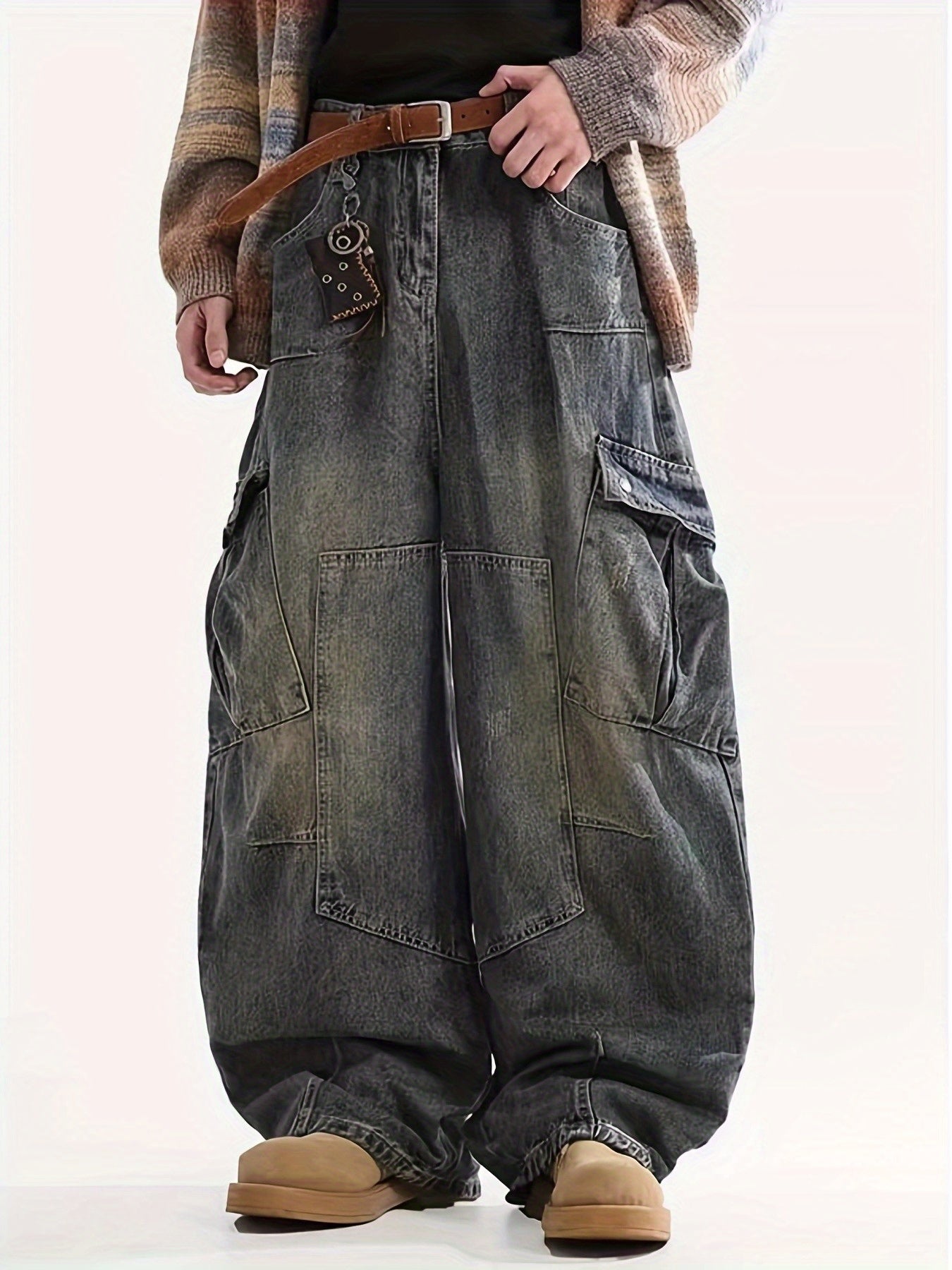Men's Baggy Jeans - Black Denim Utility Pocket – view 3