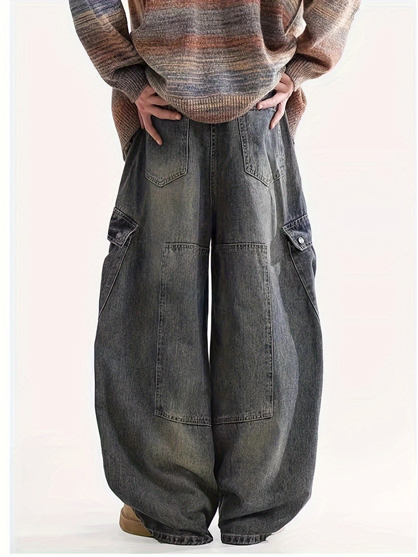 Men's Baggy Jeans - Black Denim Utility Pocket – view 5