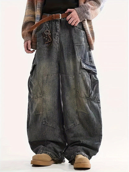 Men's Baggy Jeans - Black Denim Utility Pocket – view 6