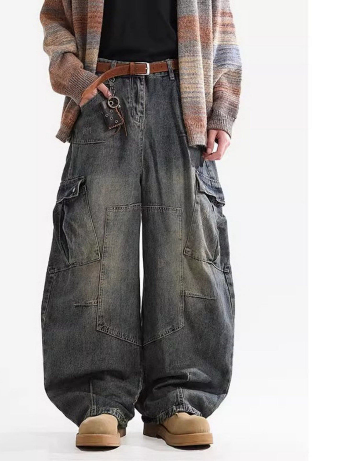 Men's Baggy Jeans - Black Denim Utility Pocket – Black option – main product image