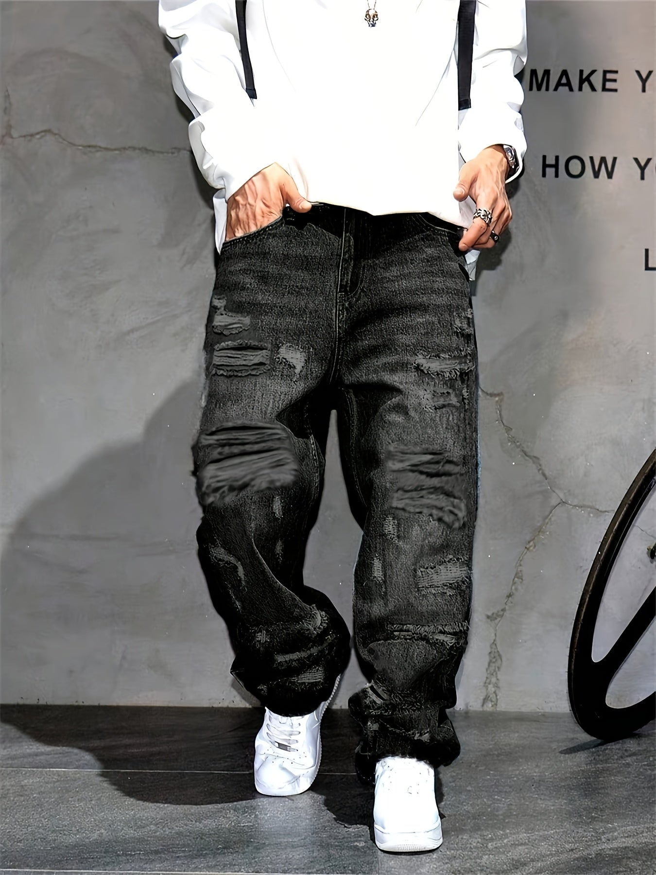 Men's Baggy Jeans - Classic Wash Clean Finish – Medium Blue – view 7