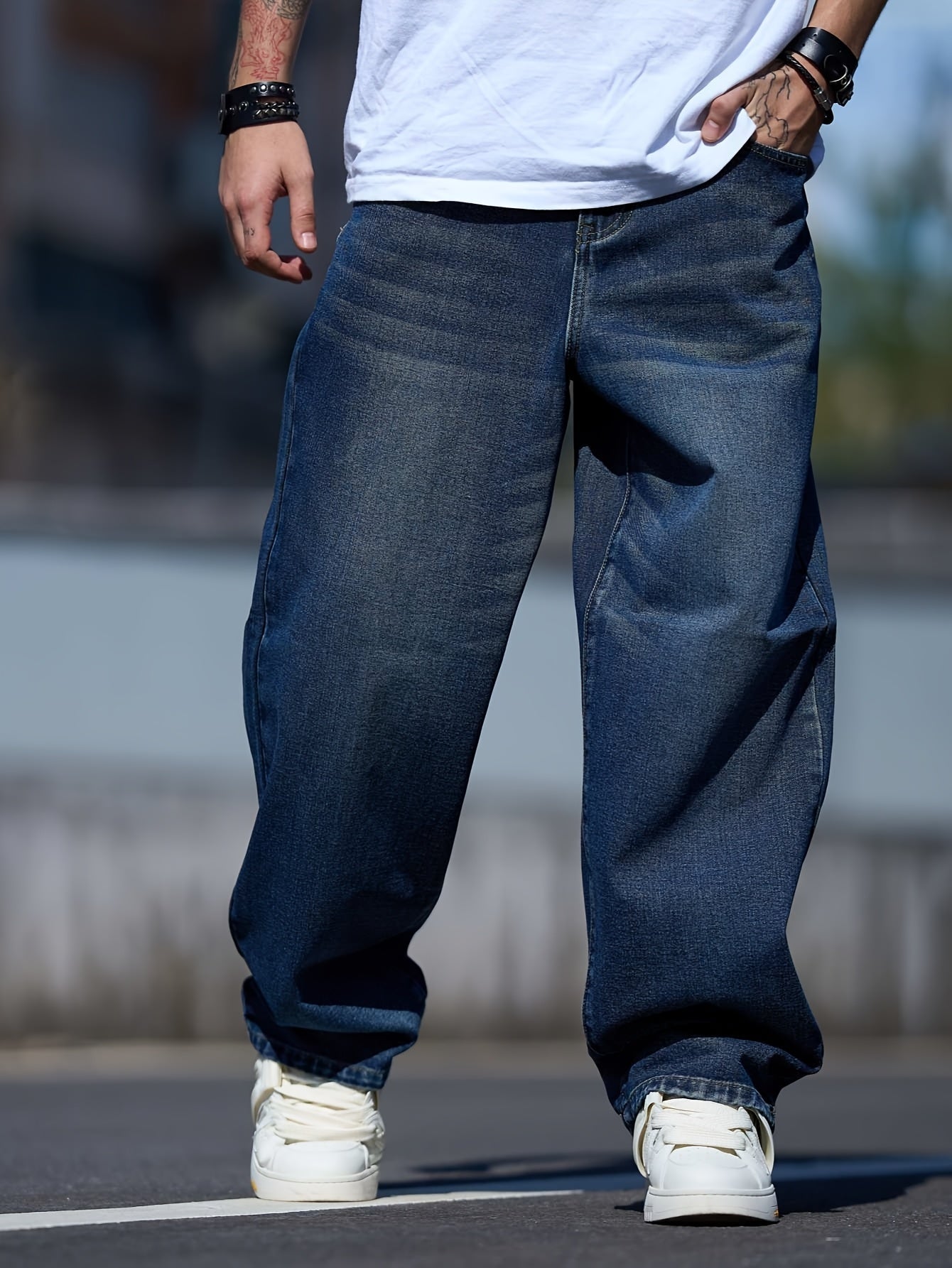 Men's Baggy Jeans - Classic Wash Clean Finish Streetwear – view 7