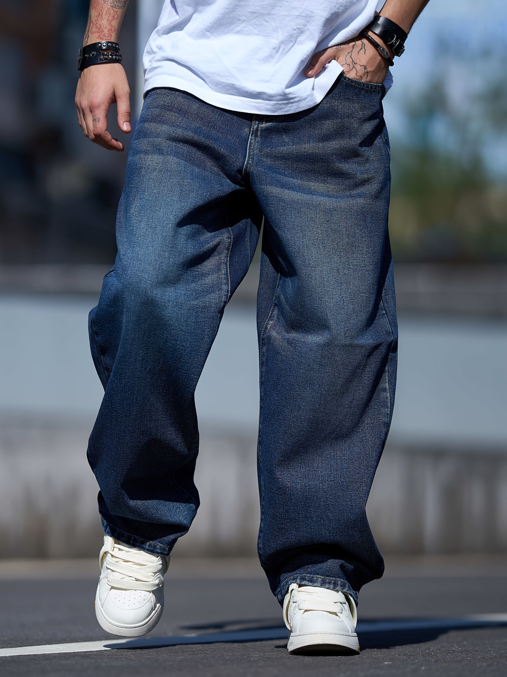 Men's Baggy Jeans - Classic Wash Clean Finish Streetwear – view 11