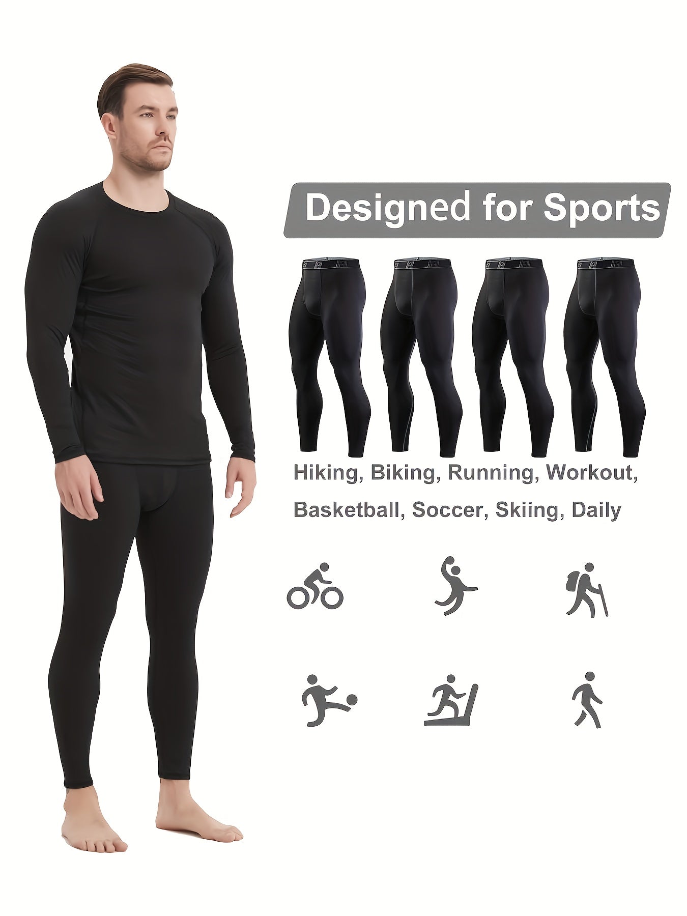Men's Base Layer Pants – Men's 4-Piece Thermal Compression Tights - Close-Fit Warm Layer – view 7