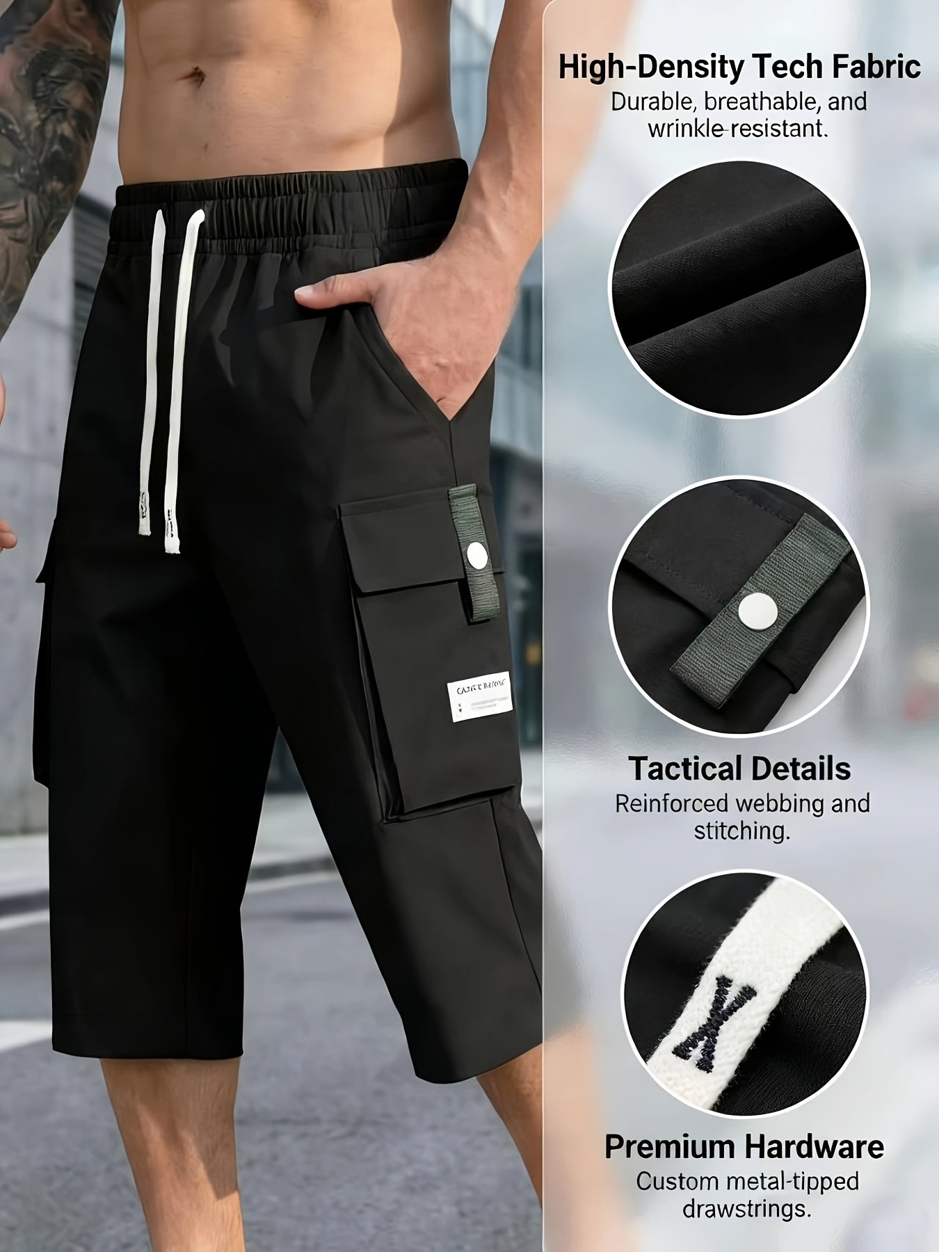Men's Black+Gray+Khaki+Grey Cargo Shorts – view 5