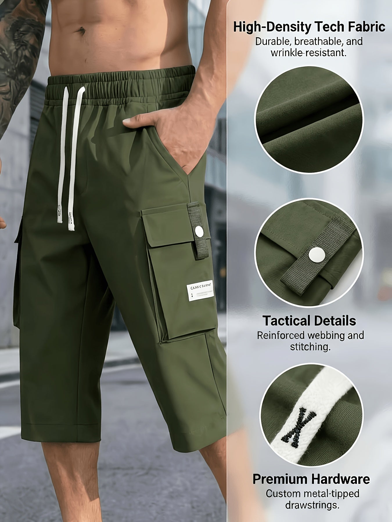 Men's Black+Gray+Khaki+Grey Cargo Shorts – view 7