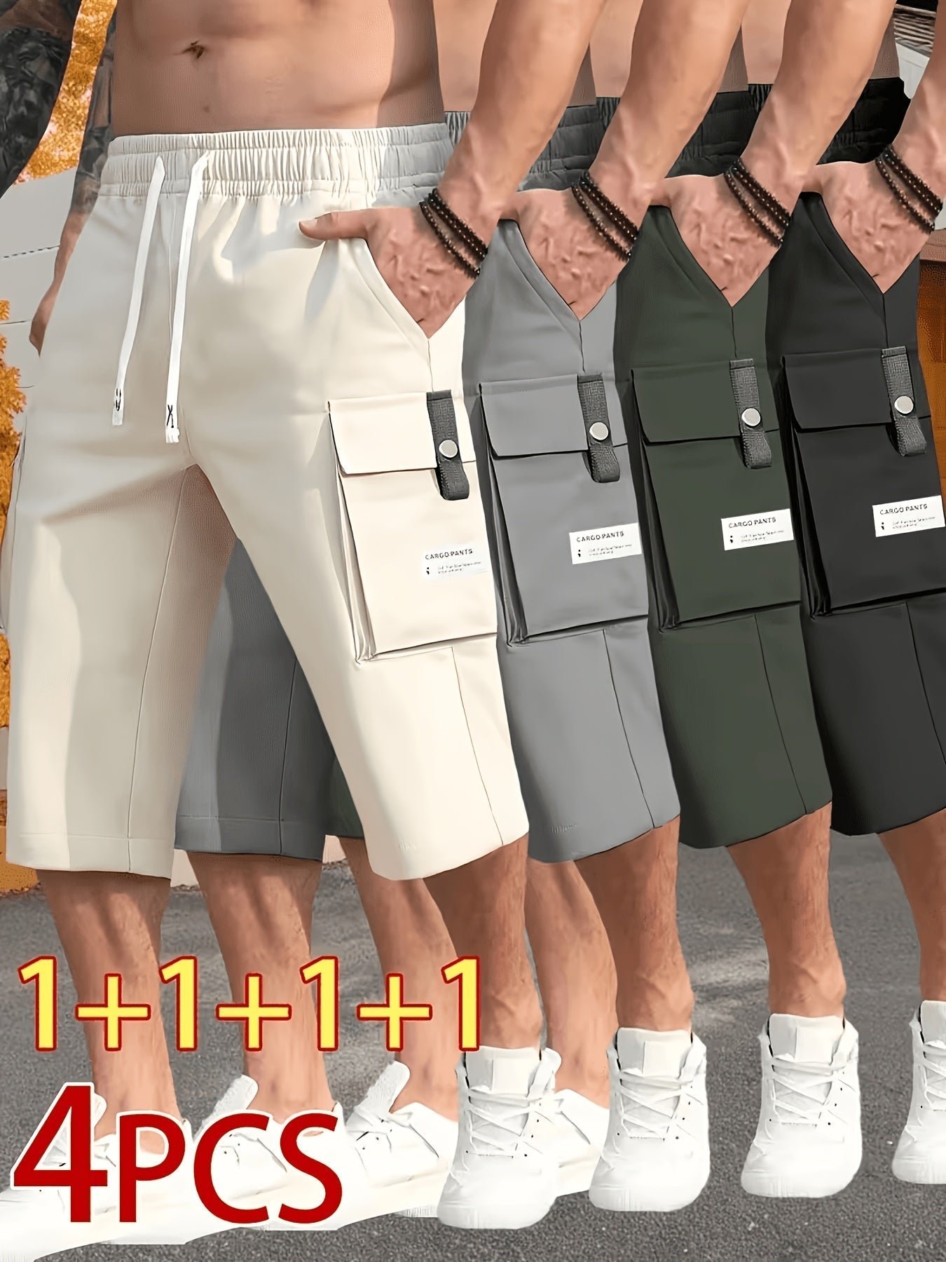 Men's Black+Gray+Khaki+Grey Cargo Shorts – view 21