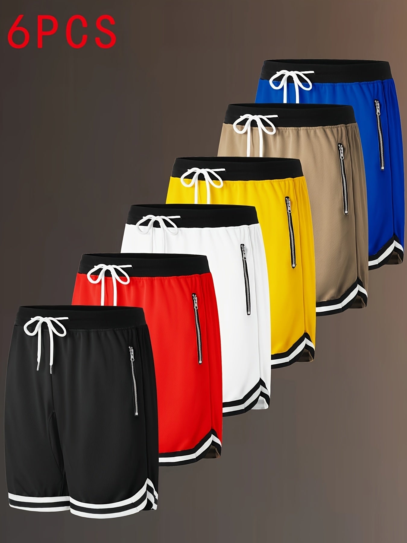Men's Black + Red + White + Yellow + Green + Khaki Polyester Shorts – view 11