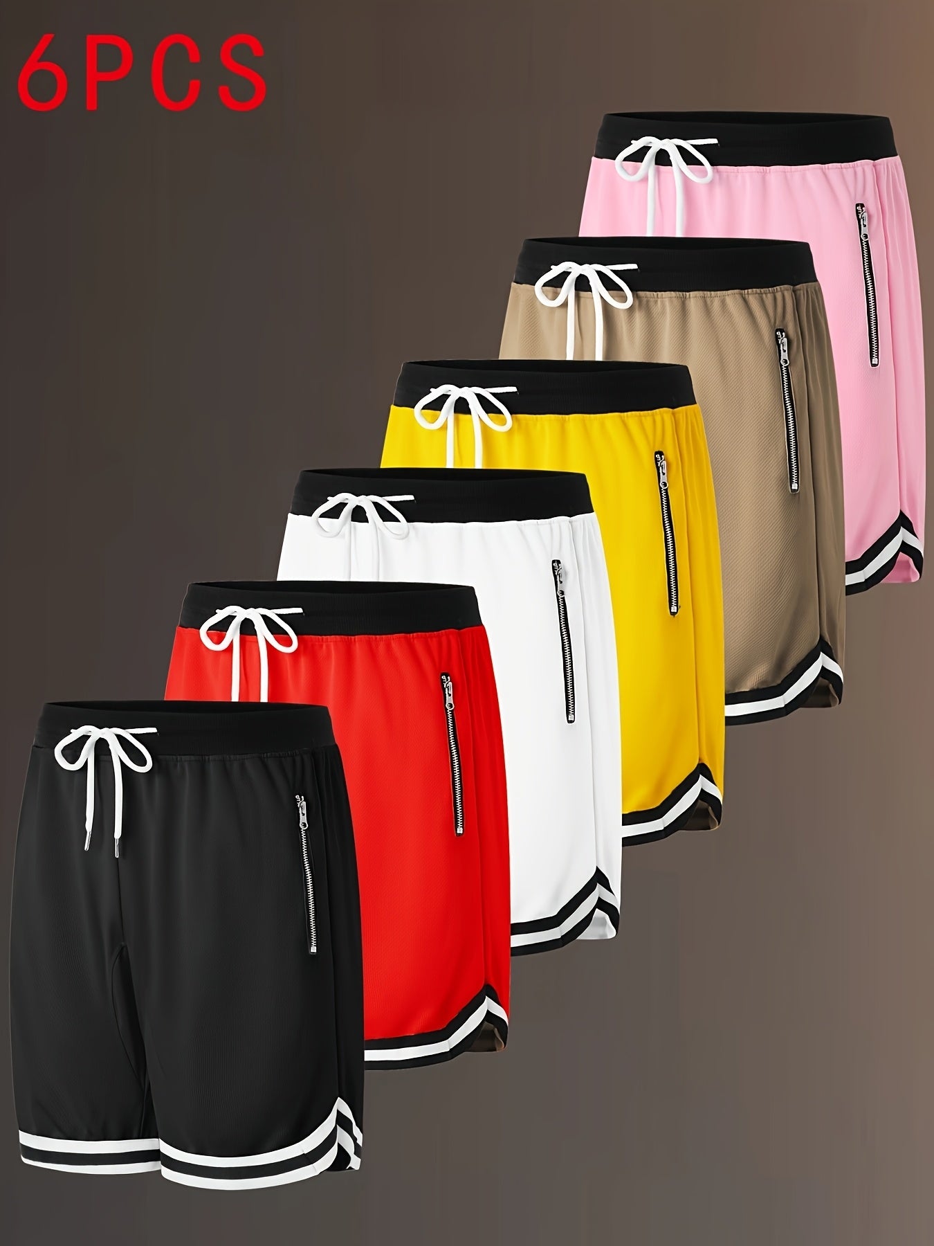Men's Black + Red + White + Yellow + Green + Khaki Polyester Shorts – view 13