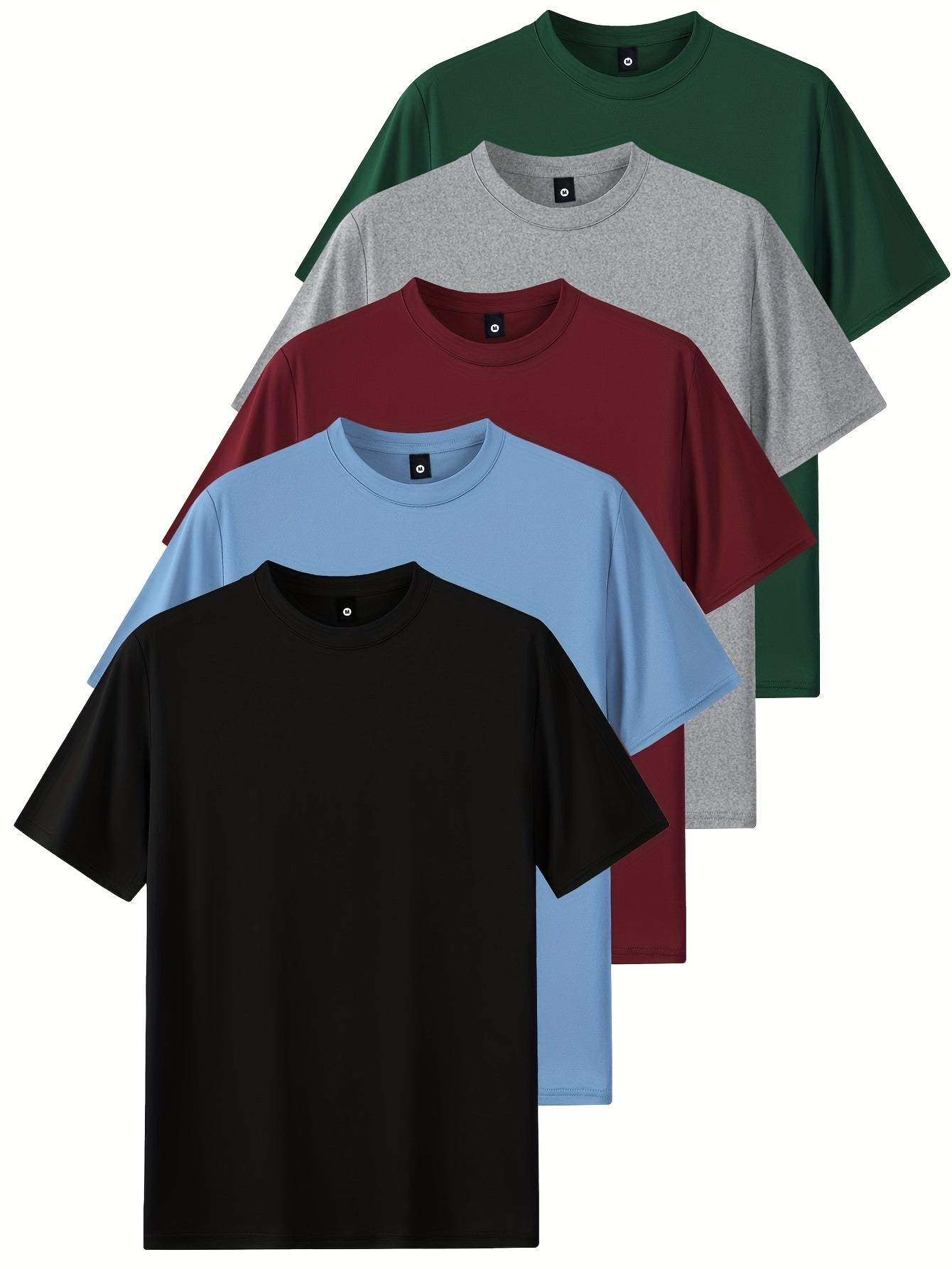 Men's Black + Sky Blue + Dark Gray + Light Gray + Navy Blue Cotton Short-Sleeve T-Shirt – view 3
