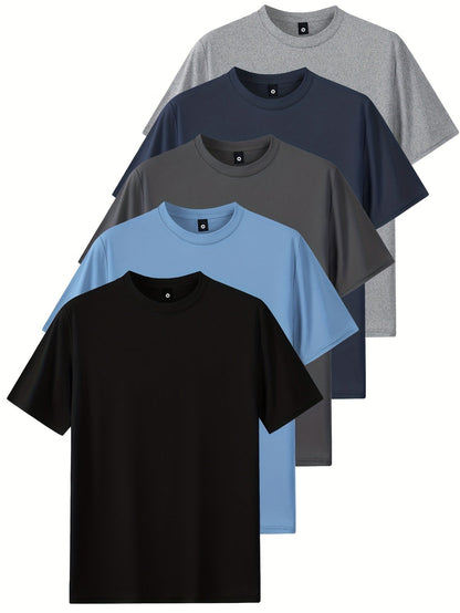 Men's Black + Sky Blue + Dark Gray + Light Gray + Navy Blue Cotton Short-Sleeve T-Shirt – Black option – view 4