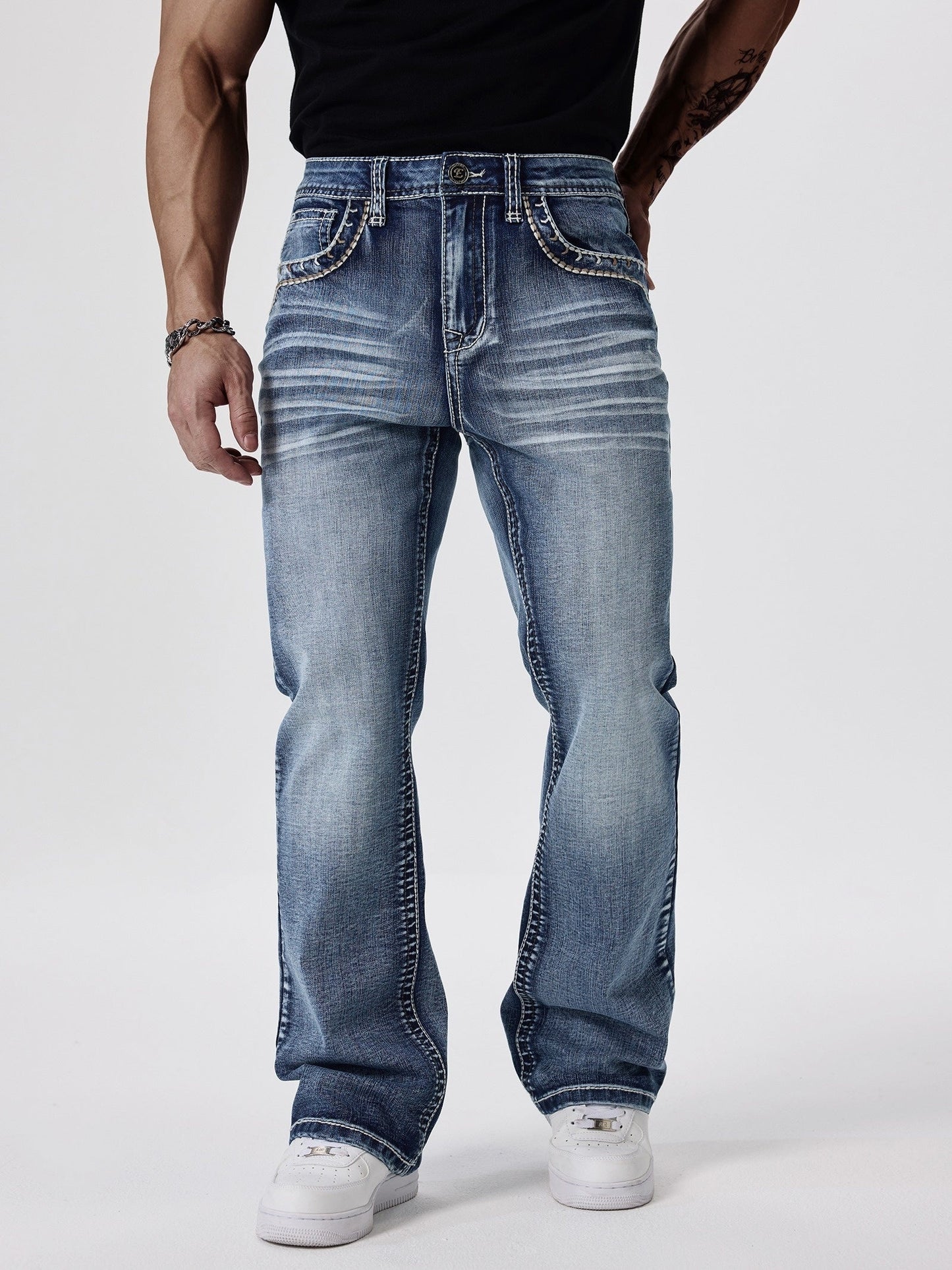 Men's Bootcut Jeans - Vintage Wash Clean Finish – Blue option – main product image
