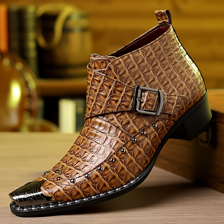 Men's Boots - Crocodile Pattern & Pointed Toe – Brown option – main product image