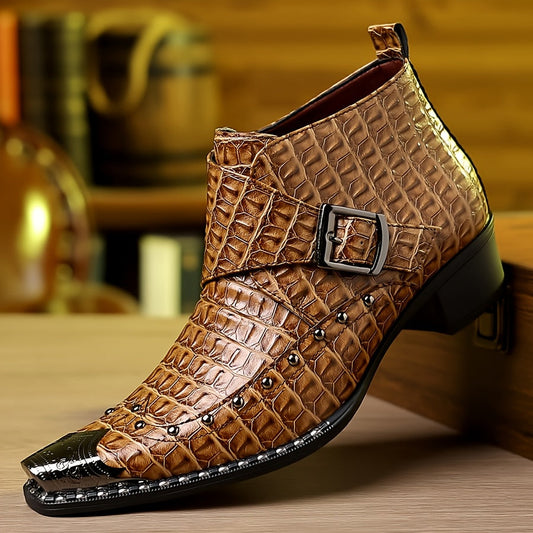 Men's Boots - Crocodile Pattern & Pointed Toe – Brown option – main product image