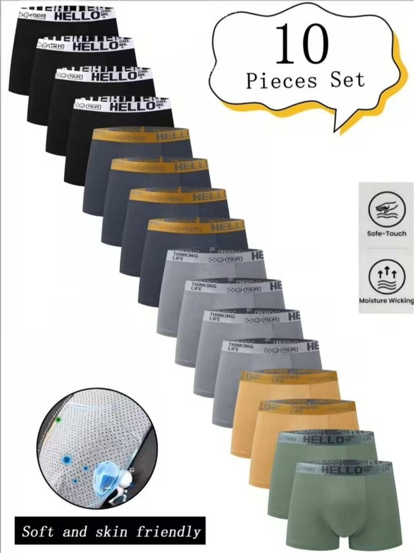 Men's Boxer Briefs - Breathable 10 Pack Essential – Mixed Color Printed – main product image
