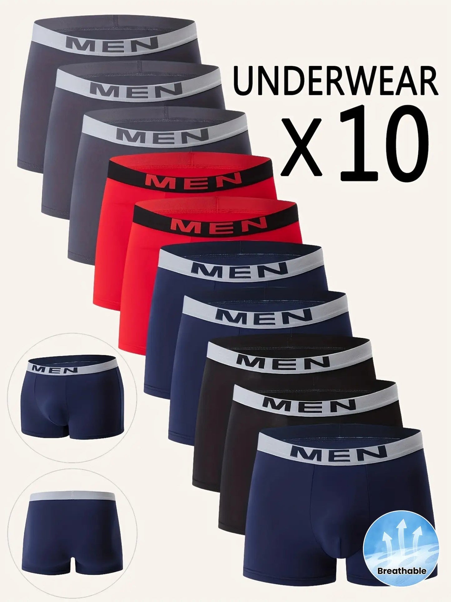 Men's Boxer Briefs – Men's 10PCS-Random Mixed Colors Polyester Shorts – view 3