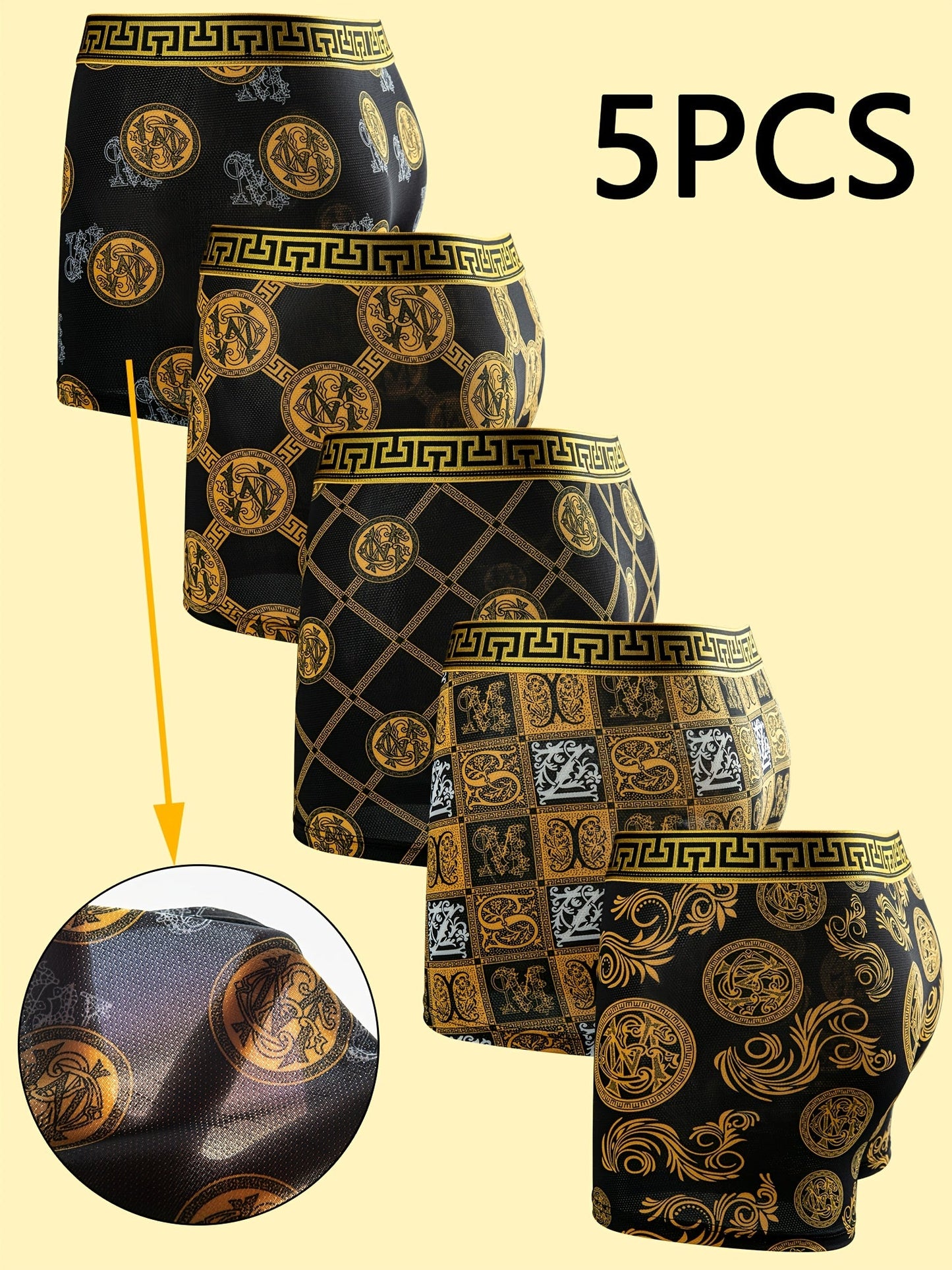 Men's Boxer Briefs - Soft Breathable Stretch Multipack – 5-Piece Luxe Printed – main product image
