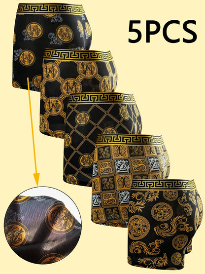Men's Boxer Briefs - Soft Breathable Stretch Multipack – 5-Piece Luxe Printed – main product image