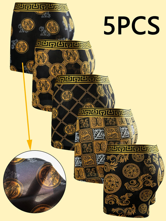 Men's Boxer Briefs - Soft Breathable Stretch Multipack – 5-Piece Luxe Printed – main product image