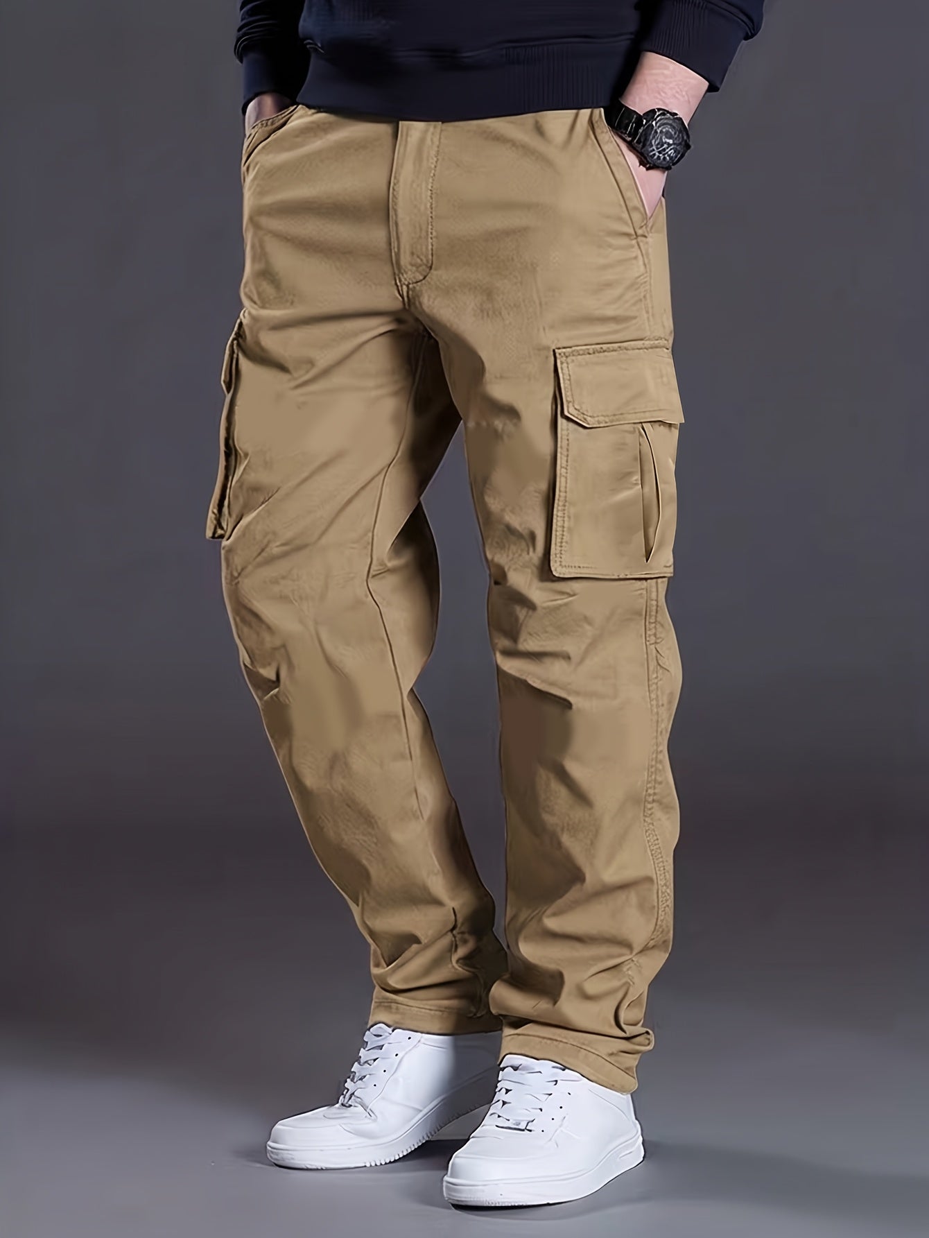 Men's Cargo Pants - Drawstring Waist With Pockets – Relaxed Fit – view 4