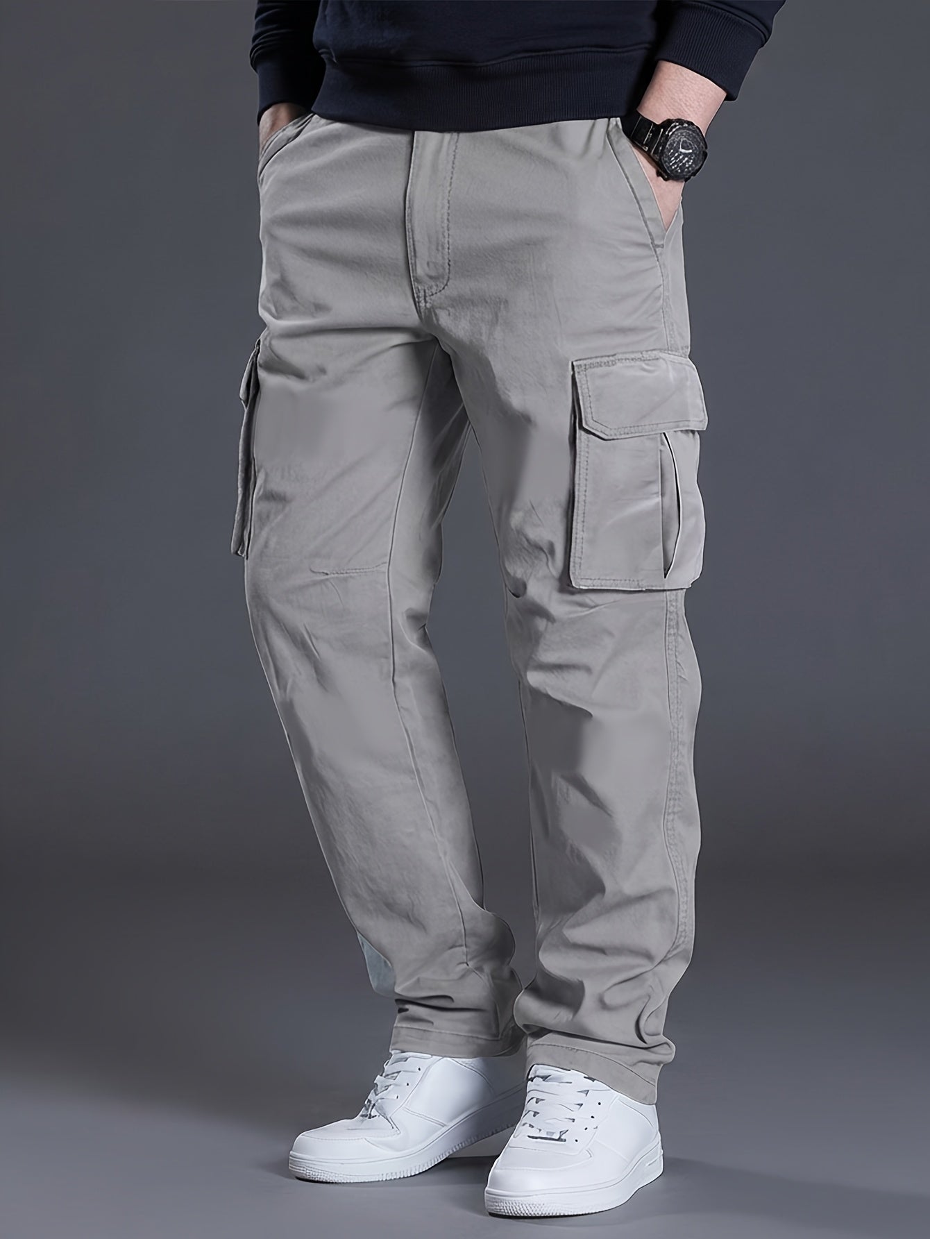 Men's Cargo Pants - Drawstring Waist With Pockets – Relaxed Fit – view 5