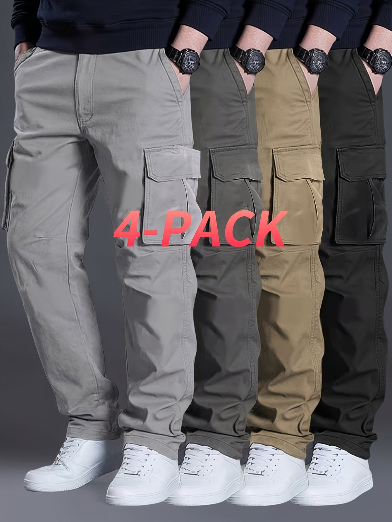 Men's Cargo Pants - Drawstring Waist With Pockets – Relaxed Fit – view 6