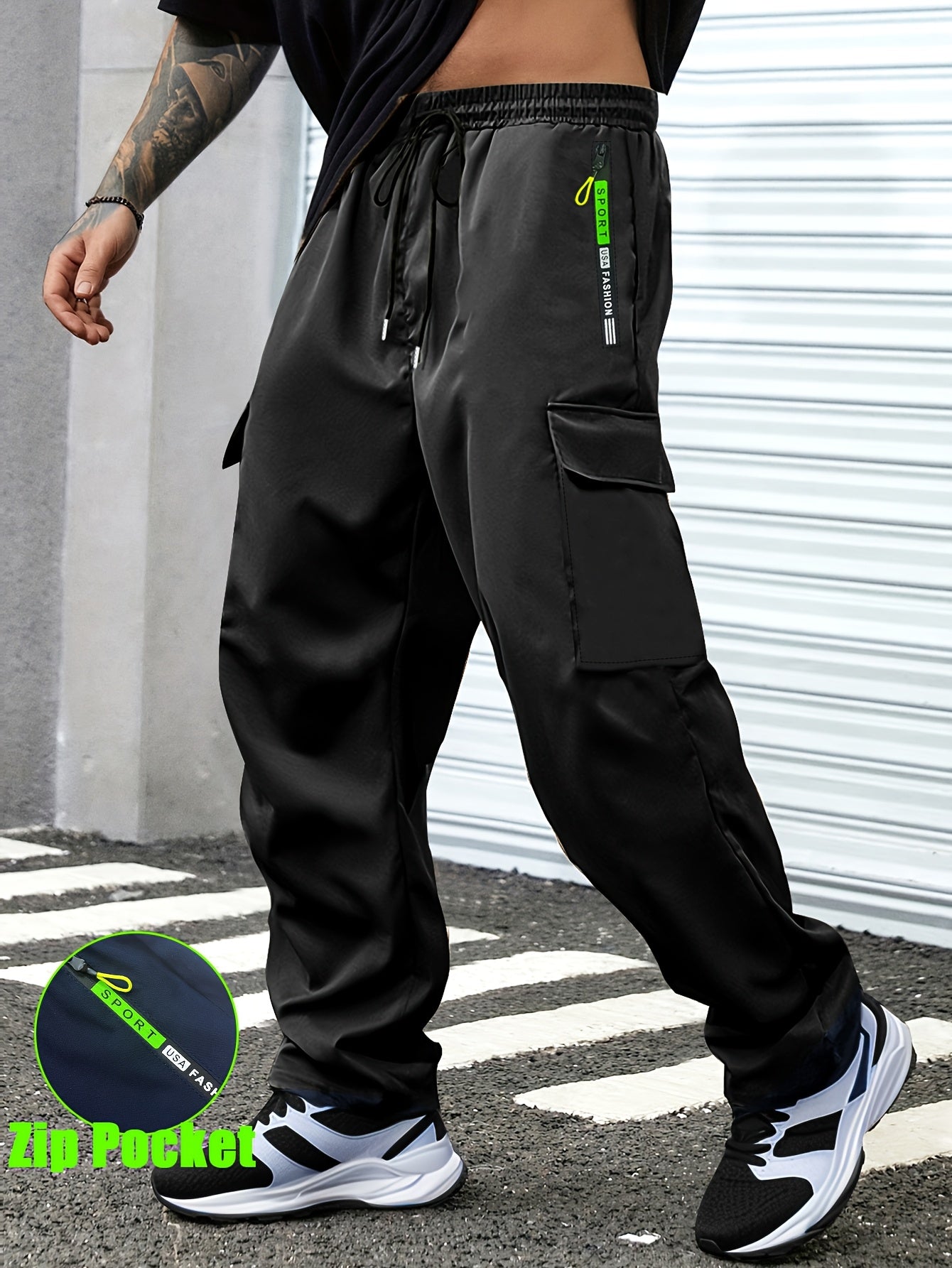 Men's Cargo Pants - Drawstring Waist With Pockets Workwear Style – view 5