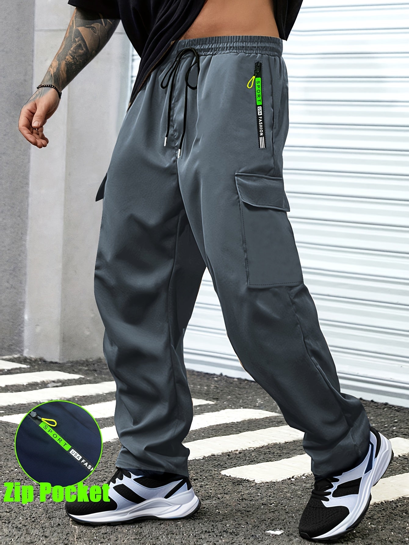 Men's Cargo Pants - Drawstring Waist With Pockets Workwear Style – view 8