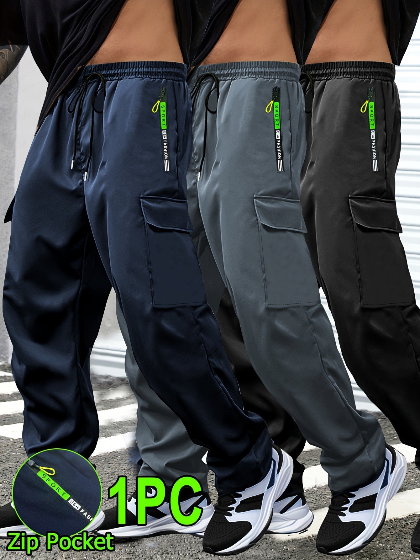 Men's Cargo Pants - Drawstring Waist With Pockets Workwear Style – view 15
