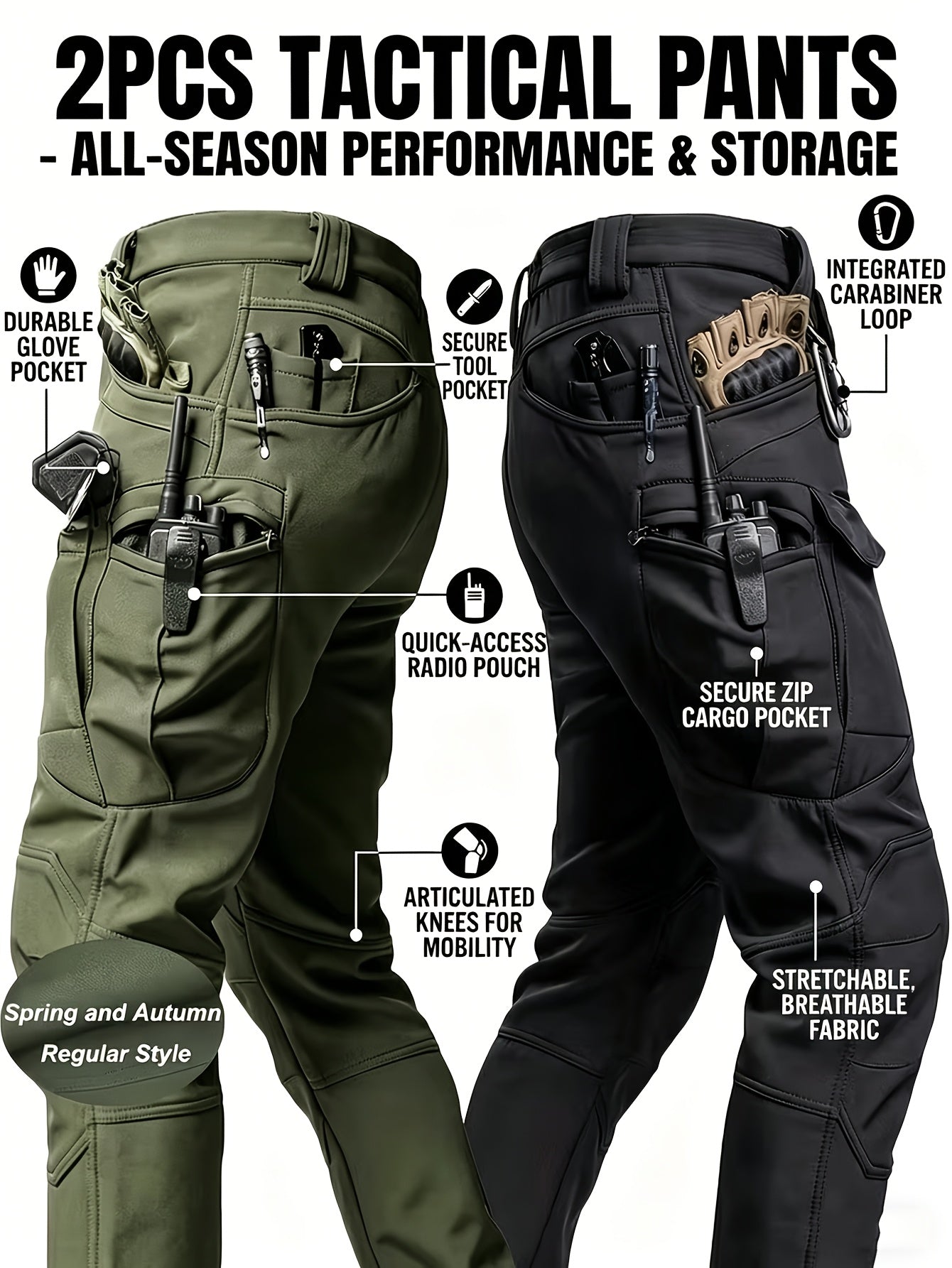 Men's Cargo Pants - Elastic Waist With Pockets – Gray green – main product image