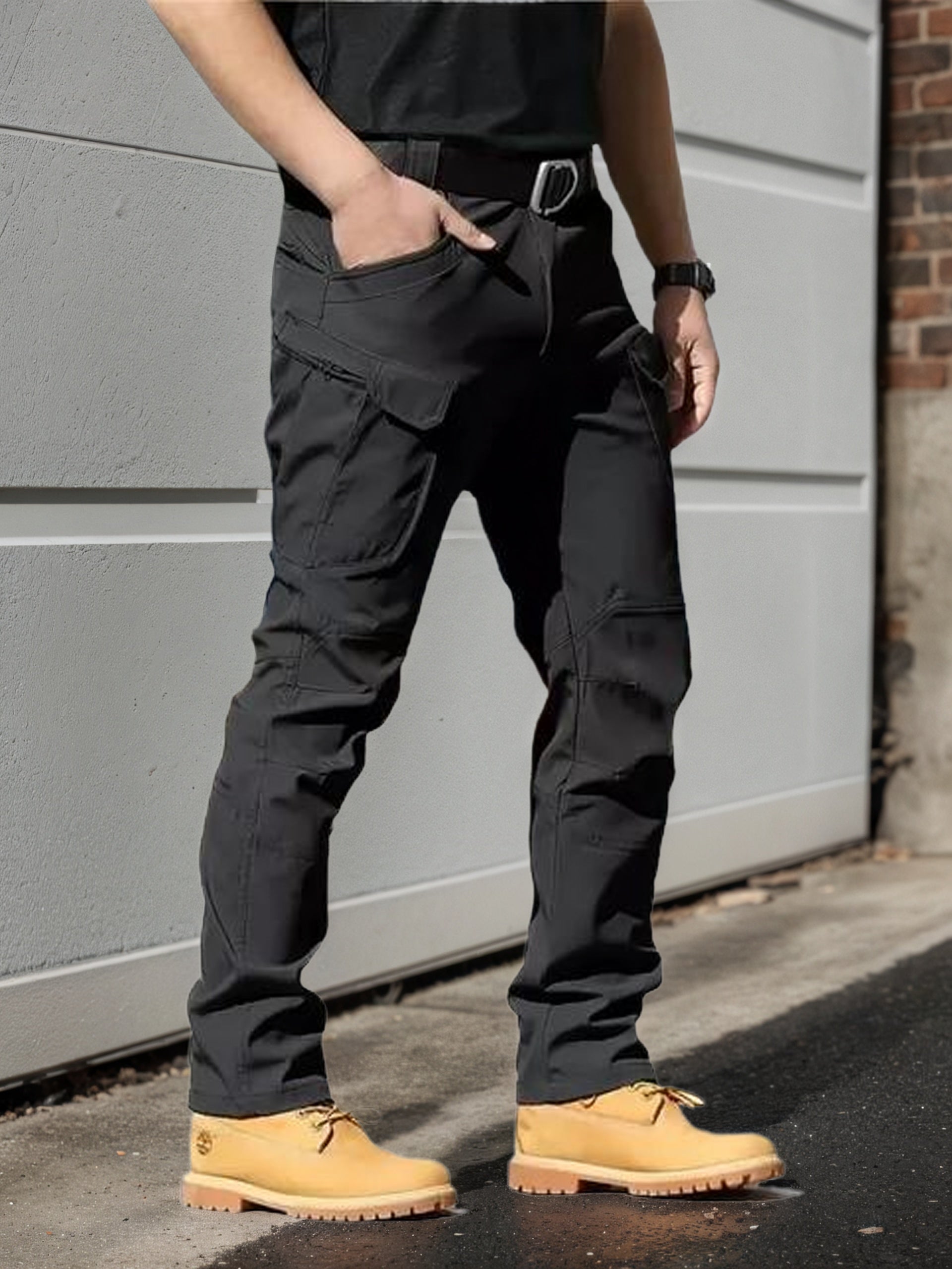 Men's Cargo Pants - Elastic Waist With Pockets – Gray green – view 6