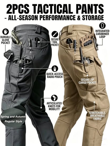 Men's Cargo Pants - Elastic Waist With Pockets – Gray green – view 7