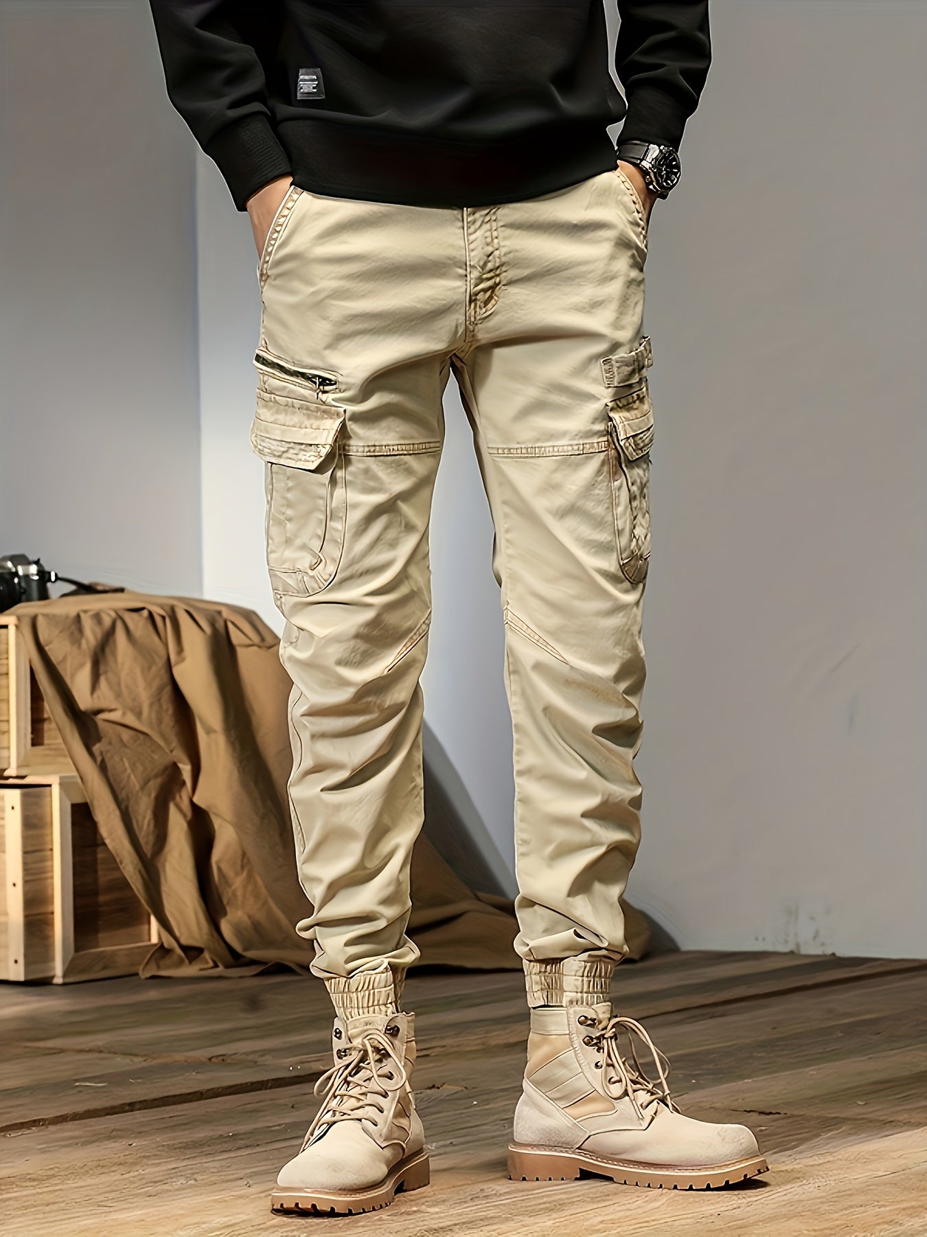 Men's Cargo Pants - Multi Pocket – Black – view 8