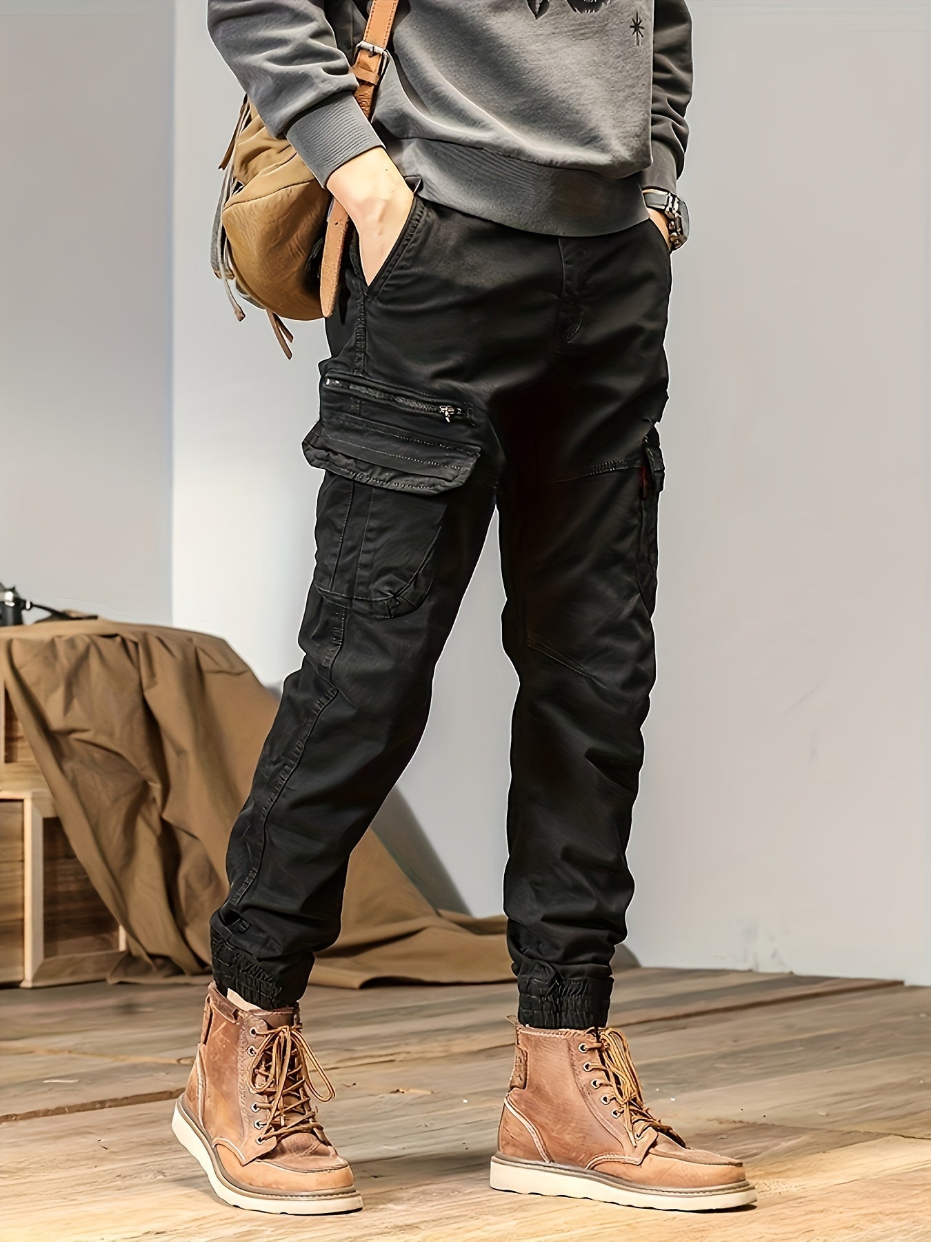 Men's Cargo Pants - Multi Pocket – Black – view 9