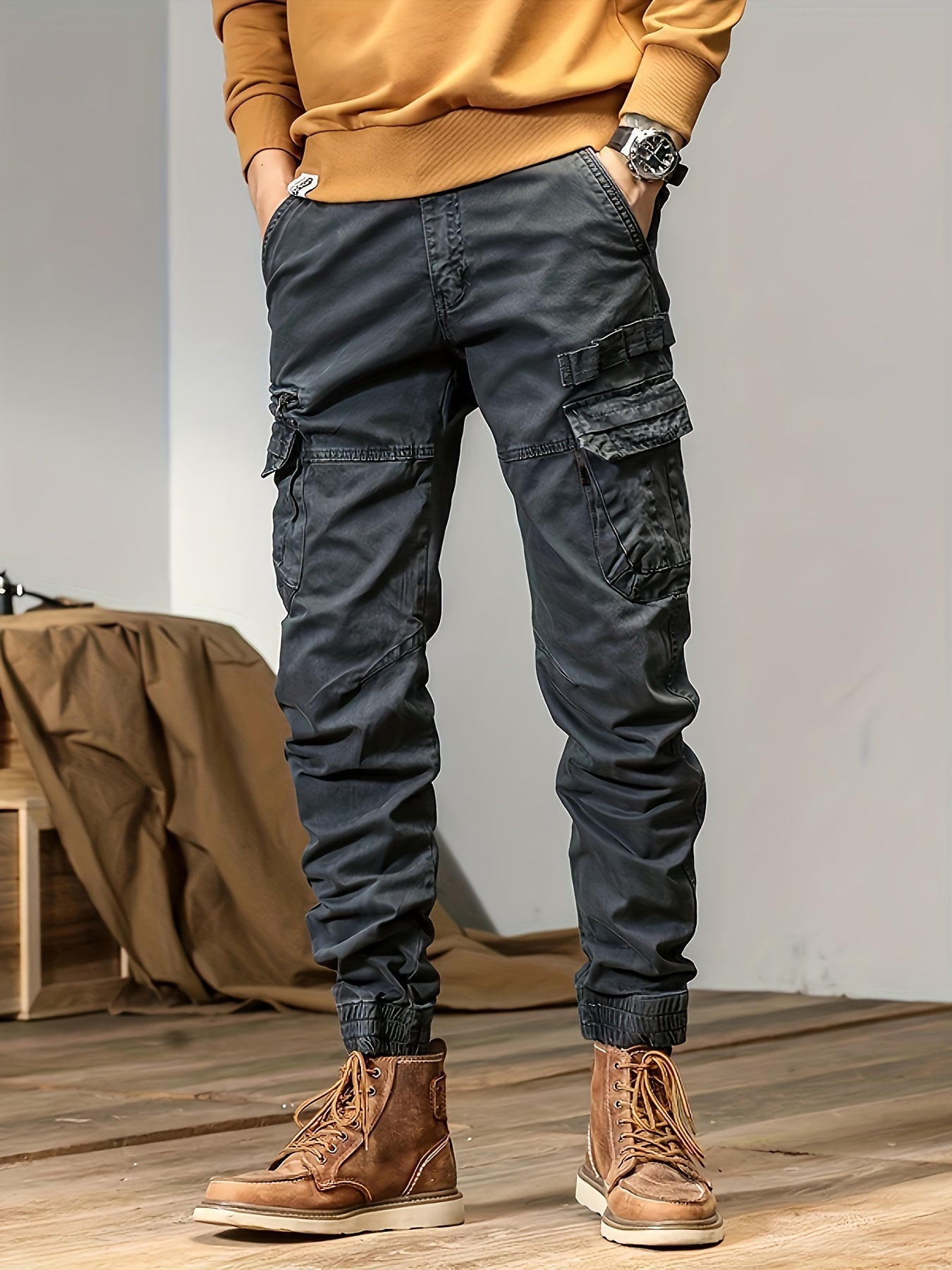 Men's Cargo Pants - Multi Pocket – Black – Black option – view 3